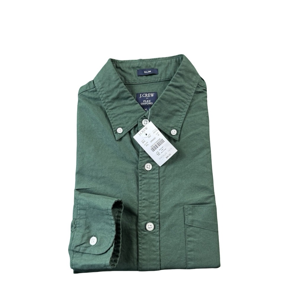 J.Crew Green Flex Oxford Slim Mens LS Button Front Shirt Size Medium H4726 NWT